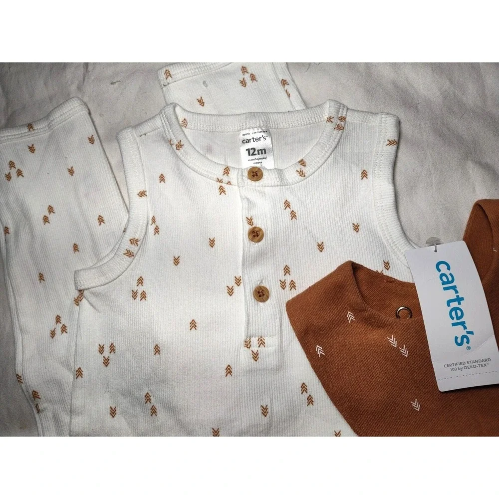 Carter's Baby 12 Mos White Longall Outfit & Brown Bandana Bib Arrows Set 2pc NWT